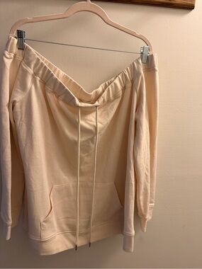 Forever 21 Off-Shoulder Cream Pullover Hoodie